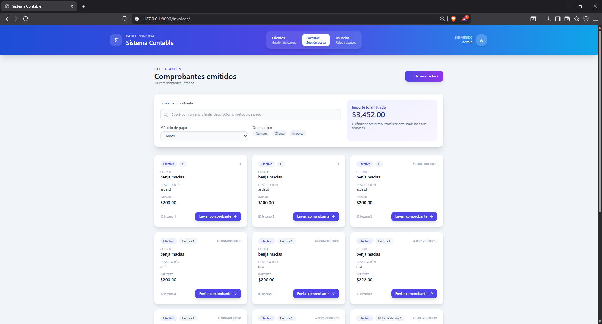 Sistema de facturación para contadores